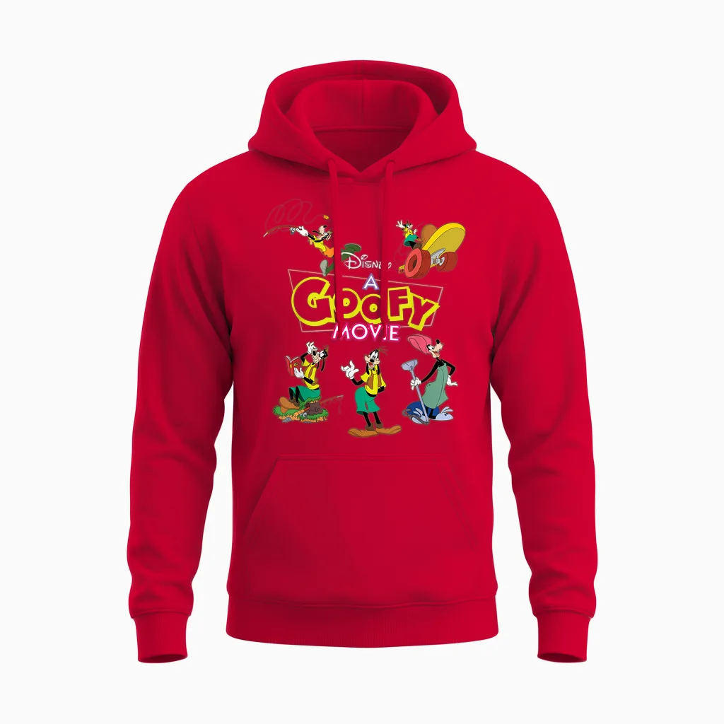 Disney a Goofy Movie 30th Anniversary Goofy's Goof Moments T-Shirt, Black, S Unisex Hoodie in Red