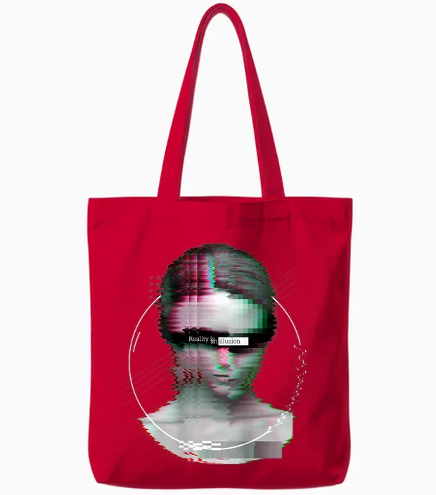 Backprint: Techno Music Vaporwave Edm Party Raver Festival T-Shirt, Black Tote Bags in Red