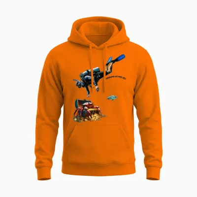 Scuba Diver and a Treasure Chest of Gold Coins Urm Unisex Hoodie - Safety Orange