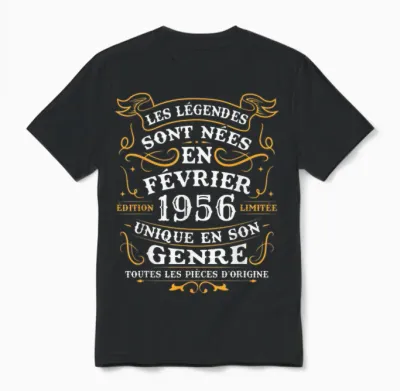 Vintage Cadeau D'anniversaire 70 Ans Nés En Février 1956 Unisex T-Shirt - Black