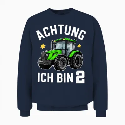 Kinder Achtung Ich Bin 2 Traktor Junge 2 Jahre Alt Trecker Geschenk Unisex Sweatshirt - Navy