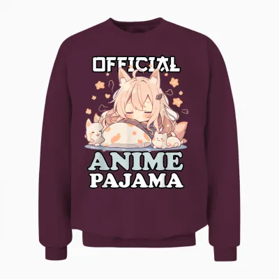 Official Anime Pyjamas Kawaii Otaku Manga Sleepshirt T-Shirt, Black Unisex Sweatshirt - Maroon