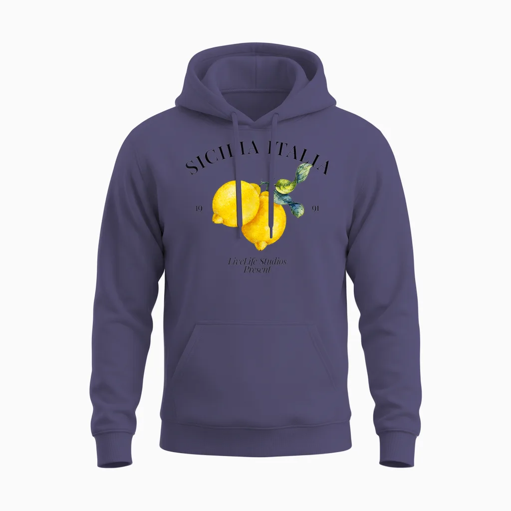 Sicilia Italia X Livelife. Limone Limoncello Spritz Sicily Unisex Hoodie in Heather Sport Dark Navy