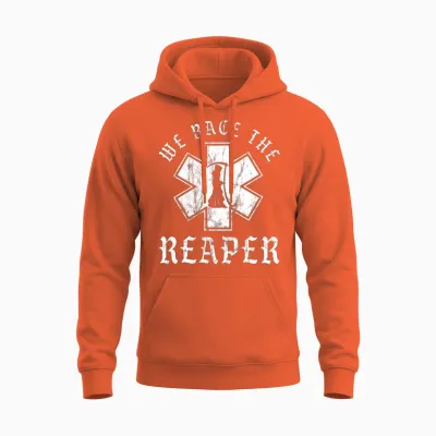 Emt, Ems and Paramedic We Race the Reaper Unisex Hoodie - Orange