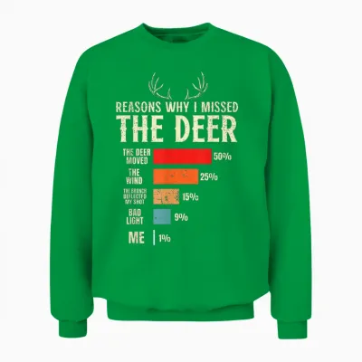 Funny Hunter Reasons Why I Missed the Deer Hunting Unisex Sweatshirt - Irish Green
