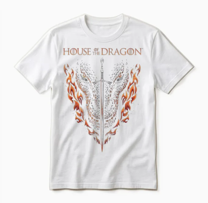 House of the Dragon Fire, Sword and Dragon Unisex T-Shirt in White