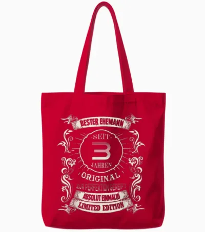 3 Hochzeitstag Bester Ehemann Seit 3 Jahren Lederne Hochzeit Tote Bags - Red