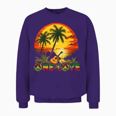 Rasta Reggae Sunset Guitarist Guitar Jamaica Reggae Music T-Shirt, Black Unisex Sweatshirt - Purple