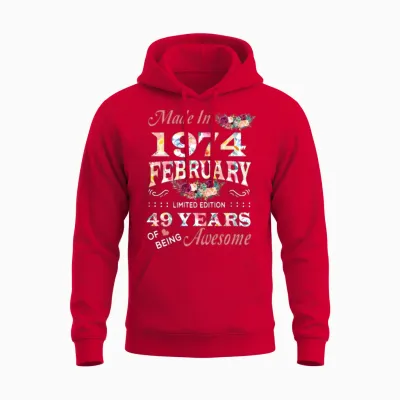 February 1974 Flower 49 Years of Being Awesome Unisex Hoodie - Red