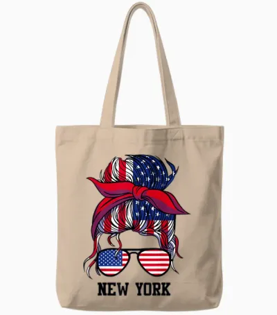 Bandana Scarf Sunglasses Girl New York T-Shirt, White, S Tote Bags - Natural