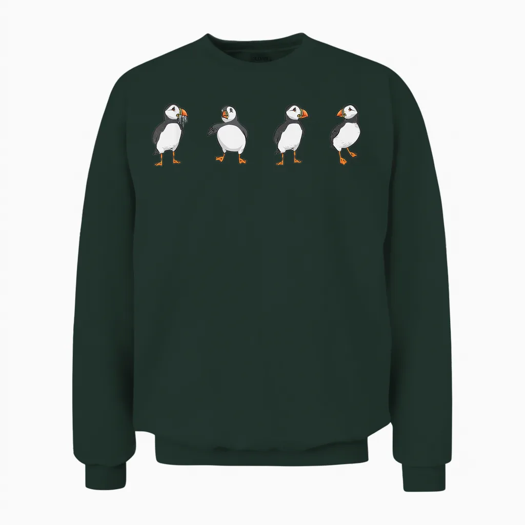 Puffin Alkenvögel Lunde T-Shirt, Black Unisex Sweatshirt in Forest