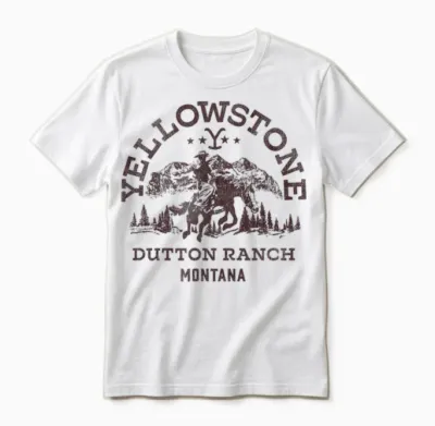 Yellowstone Dutton Ranch Montana Western Cowboy Logo T-Shirt, White Unisex T-Shirt - White