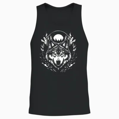 Moonlit Wolf Crest Unisex Tank Top - Black