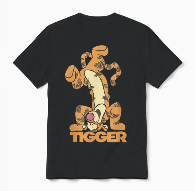 Disney Winnie the Pooh Tigger Upside Down Portrait T-Shirt Small Unisex T-Shirt in Black