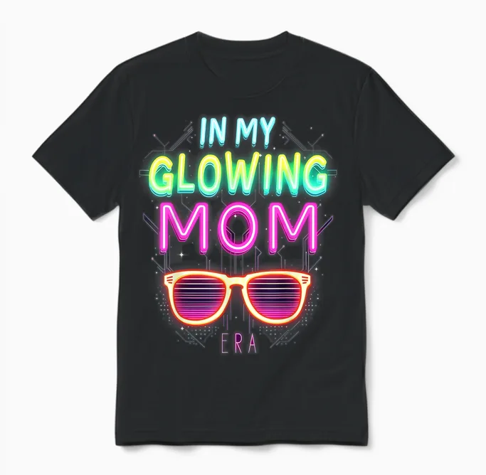 In My Glowing Mom Era Groovy Colorful Bright Unisex T-Shirt in Black