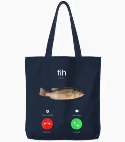 Fih Calling Remind Me Message Decline Accept Phone Call Fish Tote Bags - Navy
