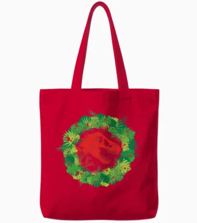 Jurassic World Christmas Design T-Rex with Wreath Tote Bags - Red