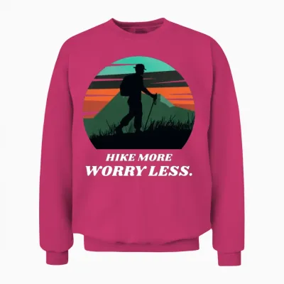 Hike More Worry Less Hiking Unisex Sweatshirt - Heliconia