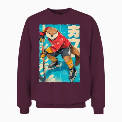 Manga Amusant - Joueur De Hockey Sur Glace - Art Japonais - Loutre - Pour Enfants Unisex Sweatshirt - Maroon