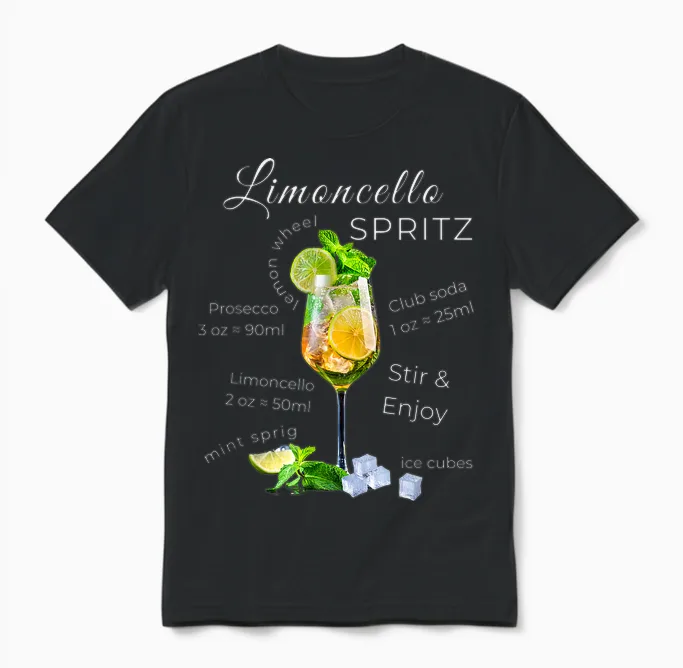 Spritz Limoncello Recipe Summer Cocktail T-Shirt, Black, S Unisex T-Shirt in Black