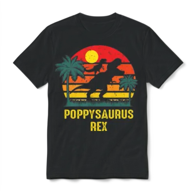Poppysaurus Rex Vintage Retro Unisex T-Shirt - Black