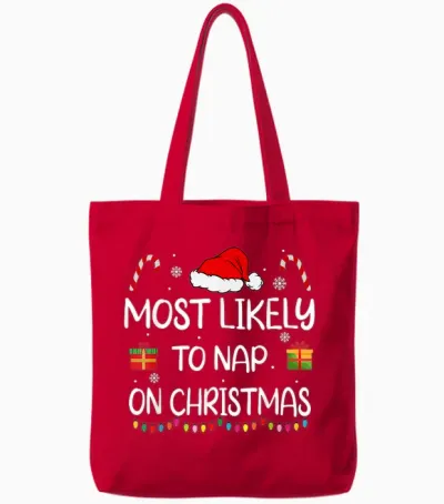 Most Likely to Nap on Christmas Family Funny Matching Tote Bags - Red