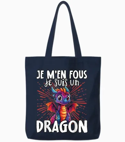 Je M'en Fous Je Suis Un Dragon - Cute Dragon T-Shirt, Black, S Tote Bags - Navy