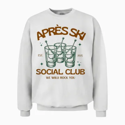 Après Ski Social Club | We Willi Rock You Apres Backprint Unisex Sweatshirt - White