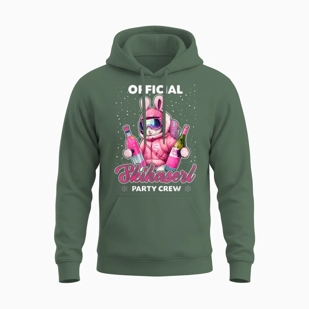 Skiing Official Skihaserl Party Crew Apres Ski Damen Unisex Hoodie in Military Green