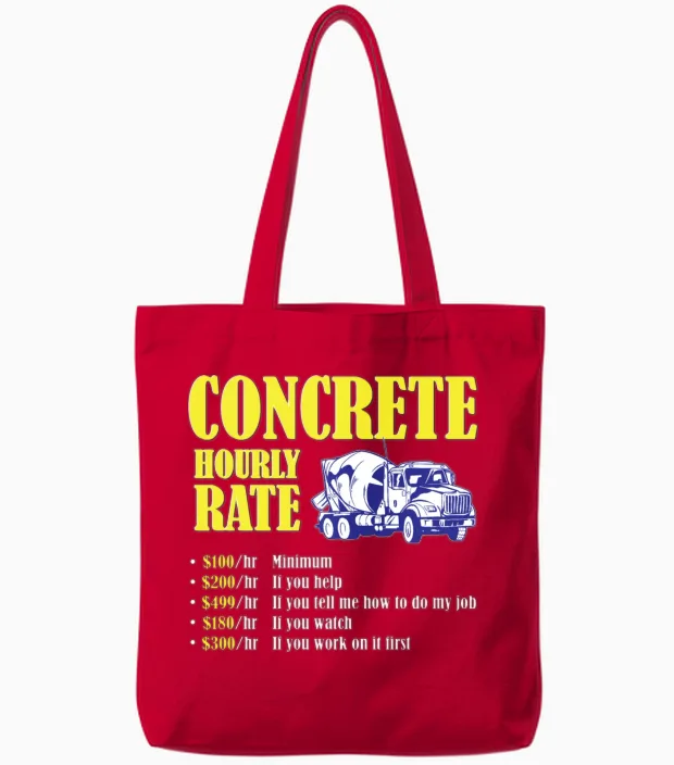 Concrete Finisher Hourly Rate Funny Concrete Tote Bags in Red