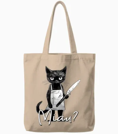 Miau Katze Mit Messer I Lustiges Katzenmotiv I Katze Miau Tote Bags - Natural