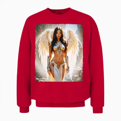 Hot Girl on T-Shirt for Men - Sexy Angel Armor Back Printed Unisex Sweatshirt - Red