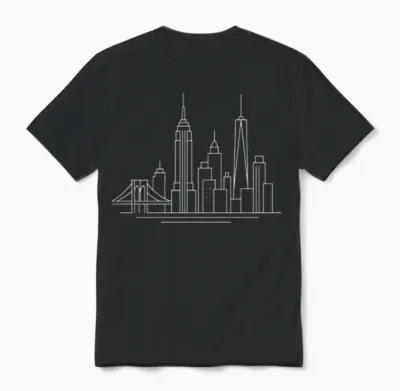 New York City Skyline Line Art Unisex T-Shirt - Black