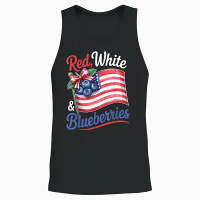 Red White & Blueberries Coquette Flag Bow Unisex Tank Top - Black