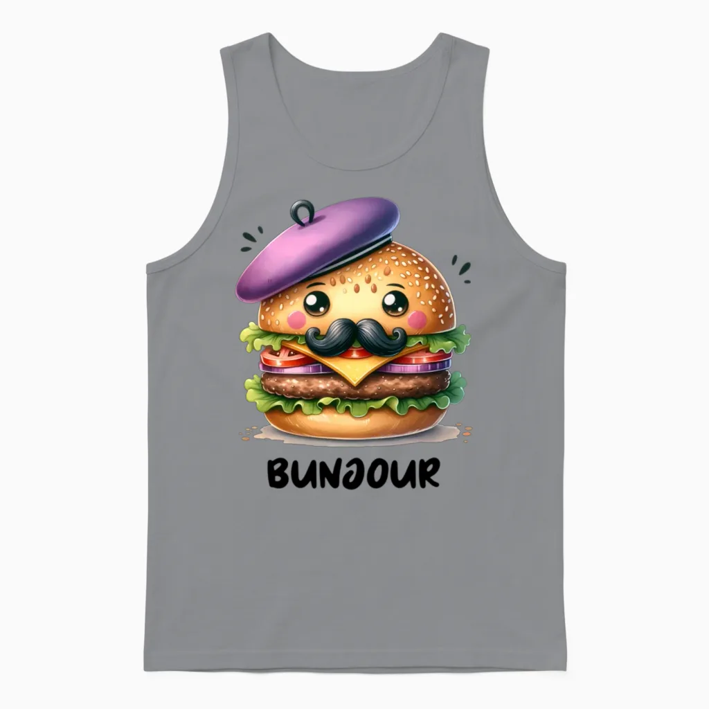 Funny Burger Bunjour Unisex Tank Top in Sport Grey