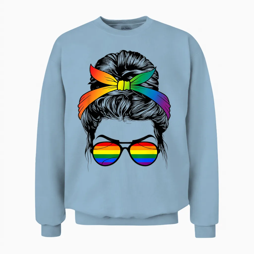 Rainbow Bun Gay Homo Outfit Lgbt Gay Homosexuality T-Shirt, White Unisex Sweatshirt in Light Blue
