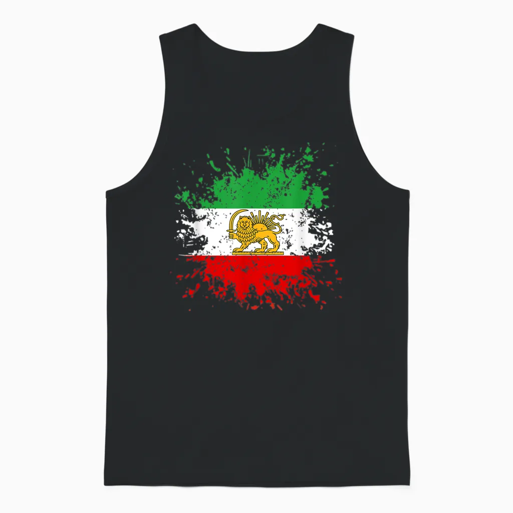 Iran Lion Sun Flag Iran Persian Flag of Iran T-Shirt, Black Unisex Tank Top in Black