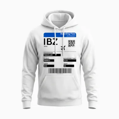 Boarding Pass Ibiza Ibz Flight Ticket Ibiza T-Shirt, Gray Unisex Hoodie - White