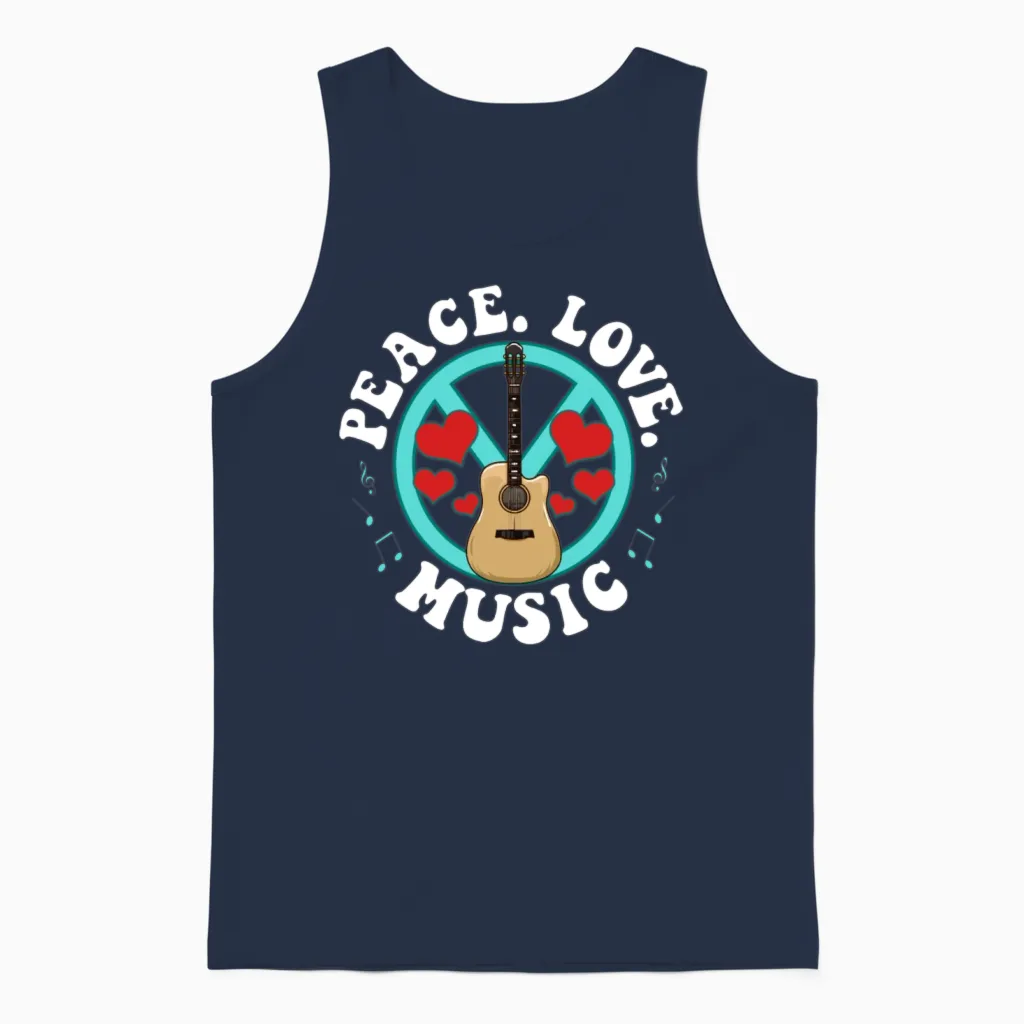 Peace Love Music Awesome Hippie Pacifist Festival Unisex Tank Top in Navy