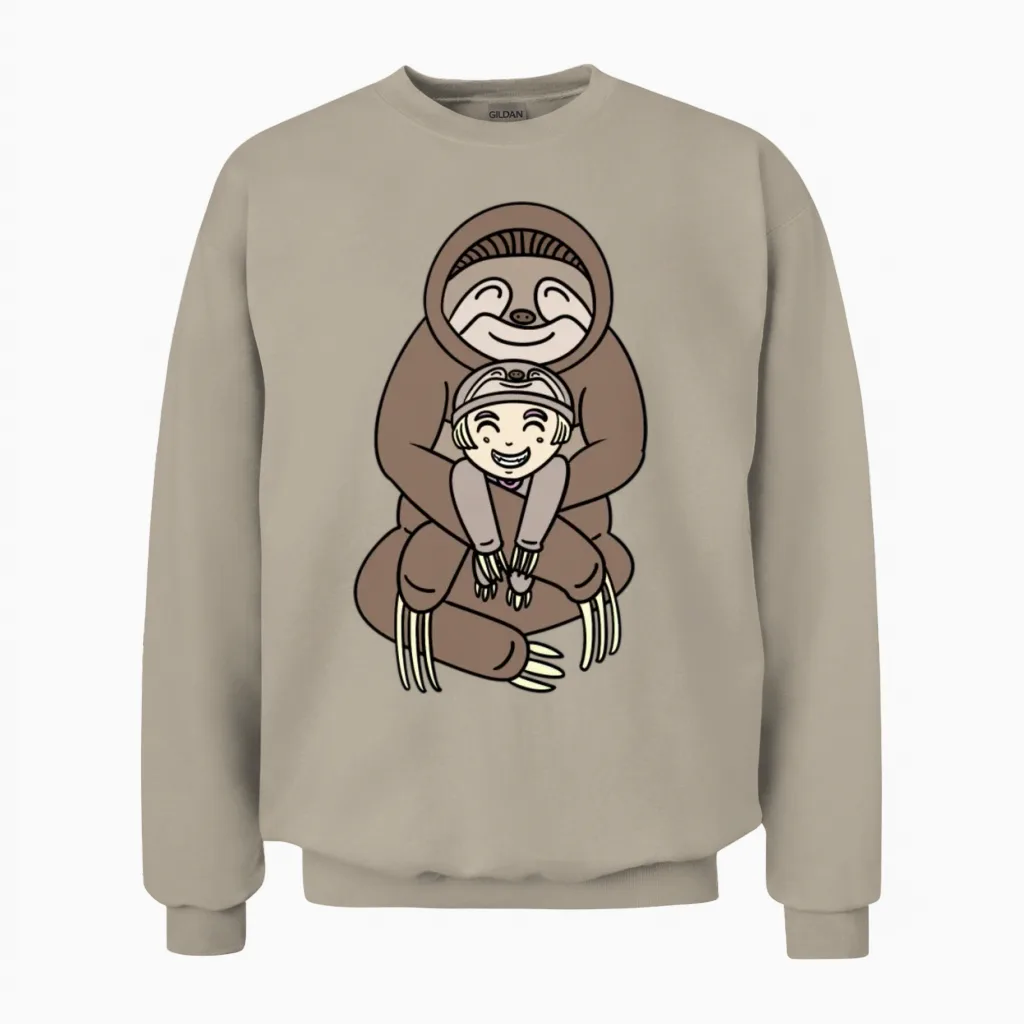 Funny Sloth Hug Unisex Sweatshirt in Sand