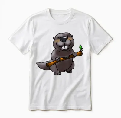 Funny Beaver Cartoon Unisex T-Shirt - White