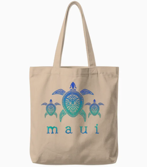 Maui - Hawaii Sea Turtles Hawaiian Scuba Diving Souvenir Tote Bags in Natural