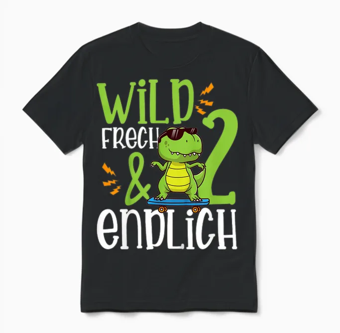 Children's T-Shirt Wild Frech & Finally 2 Second Birthday, Black Unisex T-Shirt in Black