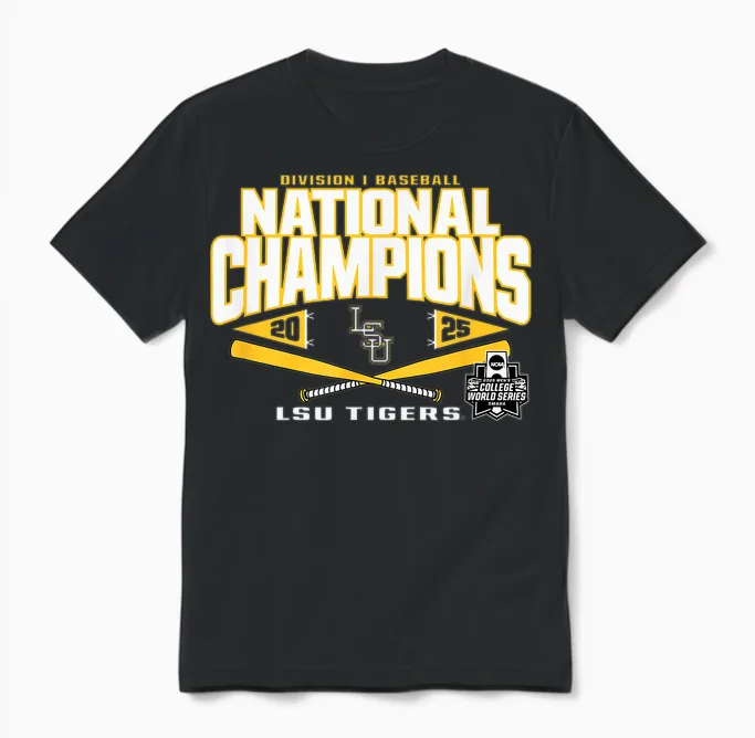 Lsu Tigers Baseball National Champs '25 College World Series Unisex T-Shirt in Black
