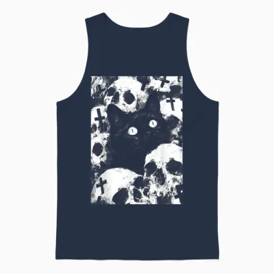 Satanic Occult Cat Goth Grunge Black Metal Crust Punk Unisex Tank Top - Navy