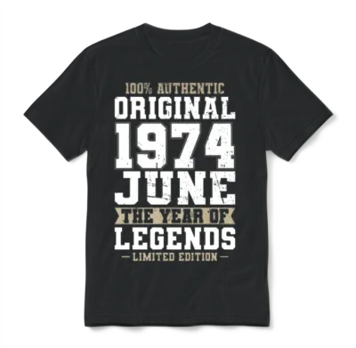 50th Birthday Vintage June 1974 Original 1974 Unisex T-Shirt - Black