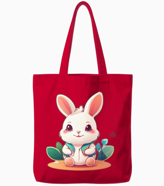Funny Happy Rabbet Tote Bags in Red