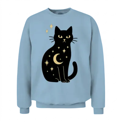 Mystic Black Cat Unisex Sweatshirt - Light Blue