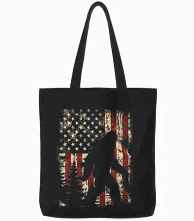 Bigfoot Sasquatch America Flag Patriotic Men Women Tote Bags - Black