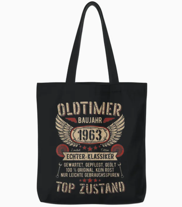 Oldtimer Baujahr 1963 Geboren Vintage Birthday Retro T-Shirt, Black Tote Bags in Black